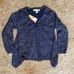 Appaman Toddler Girls Navy Silver Metallic Drape Zip Up Sweater 3T